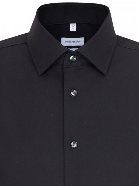 SEIDENSTICKER Tailored Fit Camicia Nero Business Kent Popeline - Vista 2