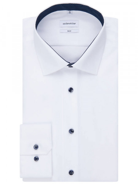 SEIDENSTICKER Slim Fit Camicia Bianco Business Kent Popeline - Vista 4