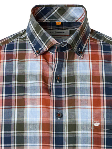 REDMOND Comfort Fit Camicia Rosso Button-Down Hyperflex Dobby - Vista 1