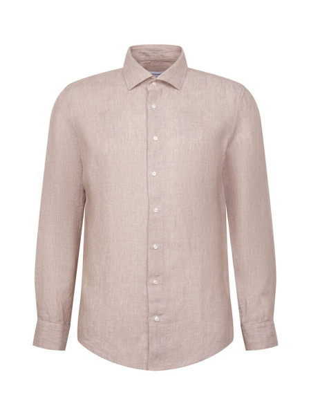 SEIDENSTICKER Slim Fit Camicia Marrone chiaro New Kent Leinen