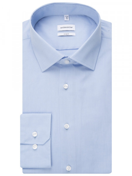 SEIDENSTICKER Extra Slim Fit Camicia Azzurro Business Kent Fil à Fil - Vista 4