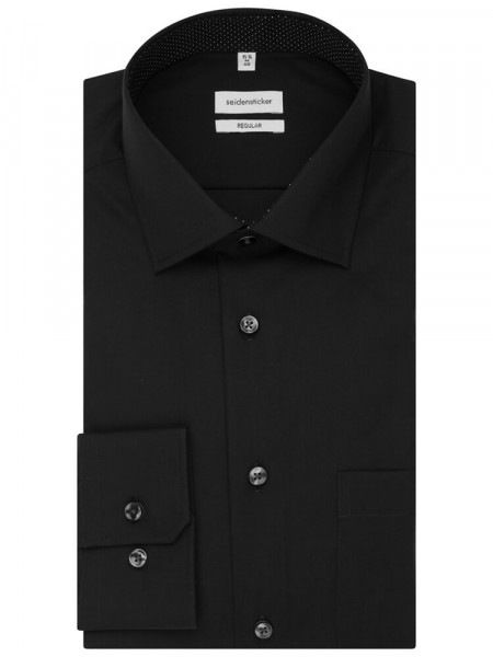 SEIDENSTICKER Regular Fit Camicia Nero Business Kent Popeline - Vista 4