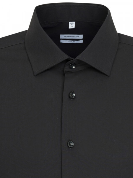 SEIDENSTICKER Extra Slim Fit Camicia Nero Business Kent Popeline - Vista 2