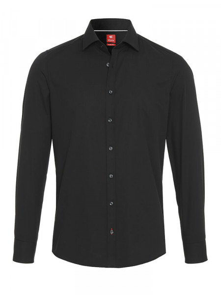 PURE Slim Fit Camicia Nero Kent Popeline - Vista 1