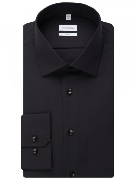 SEIDENSTICKER Slim Fit Camicia Nero Business Kent Popeline - Vista 4