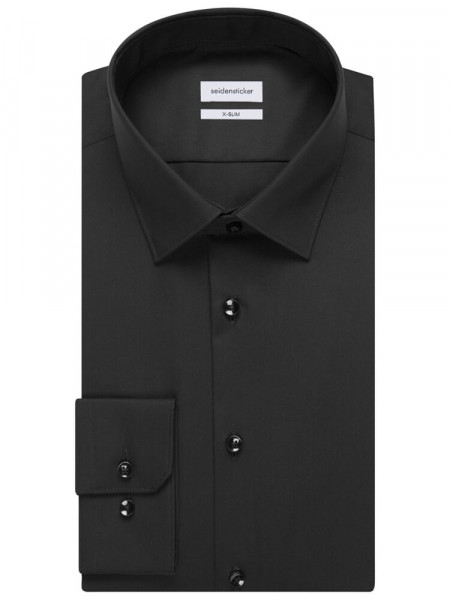 SEIDENSTICKER Extra Slim Fit Camicia Nero Business Kent Popeline - Vista 4