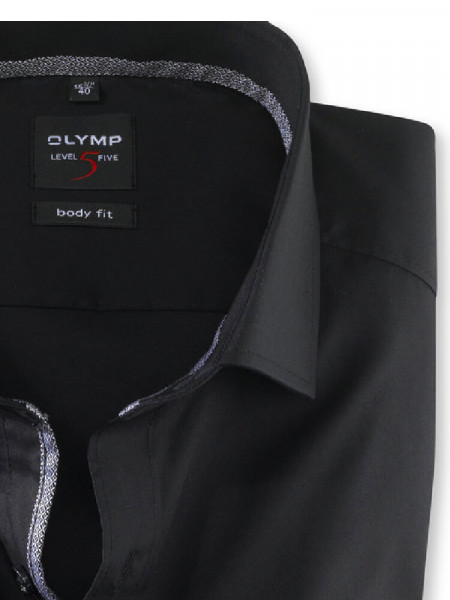 OLYMP Slim Fit Camicia Nero Royal Kent Uni Stretch