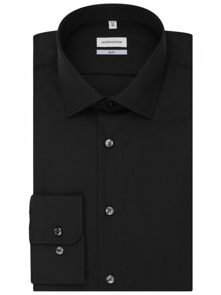 SEIDENSTICKER Slim Fit Camicia Nero Business Kent Popeline - Vista 4